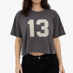 Gray Graphic Jersey Number Crop Top